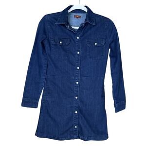 7 For All Mankind Dark Denim Dress Long Sleeve Pearl Snap Size Large